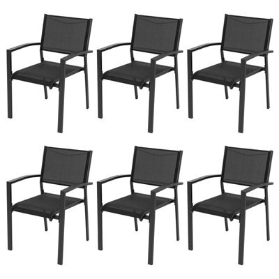 Avestar Outdoor Breathable Textilene Chairs 6 Pcs, Patio Stackable Dining Chairs For All Weather, For Garden Backyard Deck, Black - image 1