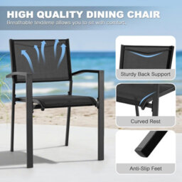 Avestar Outdoor Breathable Textilene Chairs 6 Pcs, Patio Stackable Dining Chairs For All Weather, For Garden Backyard Deck, Black - thumbnail 5