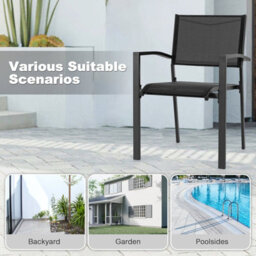Avestar Outdoor Breathable Textilene Chairs 6 Pcs, Patio Stackable Dining Chairs For All Weather, For Garden Backyard Deck, Black - thumbnail 7