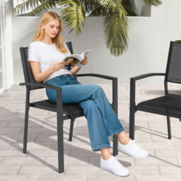 Avestar Outdoor Breathable Textilene Chairs 6 Pcs, Patio Stackable Dining Chairs For All Weather, For Garden Backyard Deck, Black - thumbnail 8
