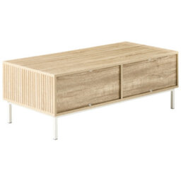 Wyld And Coco Nordicnest Coffee Table, Light Brown Mdf Top With Iron Legs, 110 X 50 X 40 Cm, 1 Drawer And Open Shelf - thumbnail 5