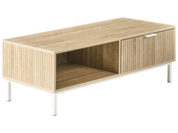 Wyld And Coco Nordicnest Coffee Table, Light Brown Mdf Top With Iron Legs, 110 X 50 X 40 Cm, 1 Drawer And Open Shelf - thumbnail 3