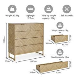 Chest Of Drawers For Bedroom, 5 Drawer Herringbone Storage Drawers - thumbnail 2
