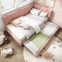 Btm 3Ft Single Daybed 90X190Cm, Pull Out Trundle Bed For Adults   Kids, Ottoman Bed With Slatted Frame, Velvet, Pink - thumbnail 7