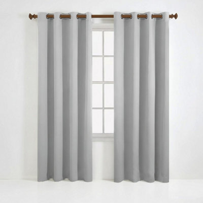 Aspire Homeware Plain Room Darkening Blackout Eyelet Curtain Pair Light Grey (W) 168Cm X (D)228Cm With Tie Back Pair - image 1