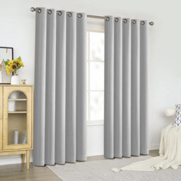 Aspire Homeware Plain Room Darkening Blackout Eyelet Curtain Pair Light Grey (W) 168Cm X (D)228Cm With Tie Back Pair - thumbnail 2