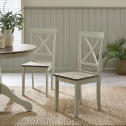 Furniturebox Set Of 2 - Millford Solid Wood Farmhouse Dining Chairs - White Wood Grey Leg Dining Chairs - Kitchen Dining Room Chairs