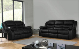 3 Seat + 2 Seat Set Black Recliner Sofa Leather Bonded Reclining Sofa Suite Sofas Chair D Pro T Homeware