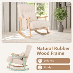Costway Accent Armchair Rocking Chair Upholstered Glider Rocker W/ Lumbar Pillow-Beige - thumbnail 6