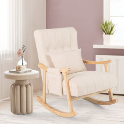 Costway Accent Armchair Rocking Chair Upholstered Glider Rocker W/ Lumbar Pillow-Beige - thumbnail 7