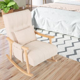 Costway Accent Armchair Rocking Chair Upholstered Glider Rocker W/ Lumbar Pillow-Beige - thumbnail 8