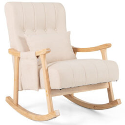 Costway Accent Armchair Rocking Chair Upholstered Glider Rocker W/ Lumbar Pillow-Beige - thumbnail 9