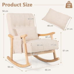 Costway Accent Armchair Rocking Chair Upholstered Glider Rocker W/ Lumbar Pillow-Beige - thumbnail 2