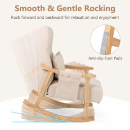 Costway Accent Armchair Rocking Chair Upholstered Glider Rocker W/ Lumbar Pillow-Beige - thumbnail 5