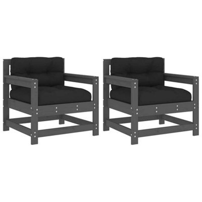 Berkfield Rustic Garden Chairs With Cushions 2 Pcs Grey Solid Wood Pine