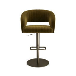 Set Of 2 Curved Olive Green Velvet Adjustable Swivel Bar Stools - thumbnail 4