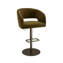 Set Of 2 Curved Olive Green Velvet Adjustable Swivel Bar Stools - thumbnail 5