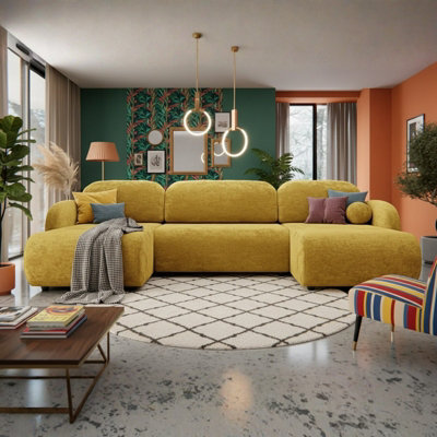 Dream U Lc Plus 2R Plus Lc Spacious Corner Sofa Bed Has Storage Mustard - image 1