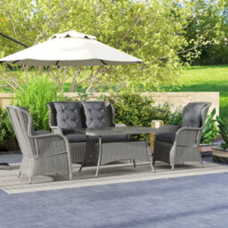 Outsunny 4 Pcs Outdoor Rattan Sofa Set, Wicker Sectional Sofa Set Light Grey - thumbnail 9