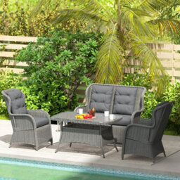 Outsunny 4 Pcs Outdoor Rattan Sofa Set, Wicker Sectional Sofa Set Light Grey - thumbnail 8