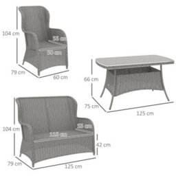 Outsunny 4 Pcs Outdoor Rattan Sofa Set, Wicker Sectional Sofa Set Light Grey - thumbnail 3