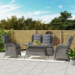 Outsunny 4 Pcs Outdoor Rattan Sofa Set, Wicker Sectional Sofa Set Light Grey - thumbnail 7