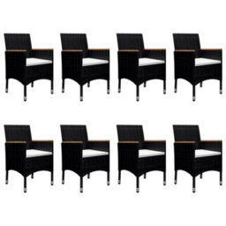 Walplus 9 Piece Garden Dining Set Poly Rattan And Tempered Glass Black - thumbnail 3