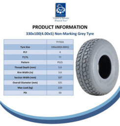 Journey 330X100 Mobility Scooter Tyres Grey Block Pneumatic Non Marking 400-5 (Set Of 2) - thumbnail 8