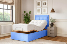 Grand Motion Smart Electric Adjustable Bed Set With Mattress And Headboard, Blue