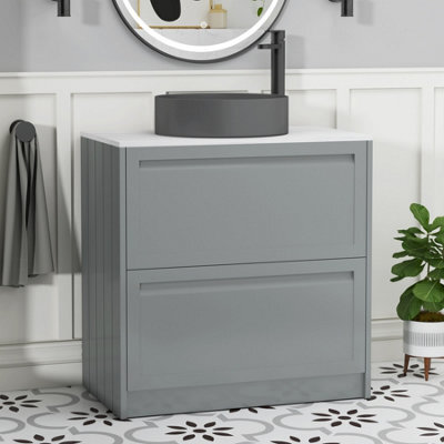 Royal Bathrooms Royal Bathroom Elmore 800mm Matt Pebble Grey Freestanding Countertop Bathroom Vanity Unit 2 Drawer With Art Round Basin - image 1