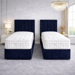 Comfy Deluxe 6Ft Superking Zip Link 6X6 Length  Blue Plush Divan Bed Full Set 2 Drawers One Each Side - thumbnail 2