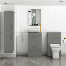 Royal Bathrooms 500mm Floor Standing Vanity Unit 2 Drawer Indigo Grey Gloss & Countertop Basin - Elva With Brushed Brass Handle - thumbnail 2