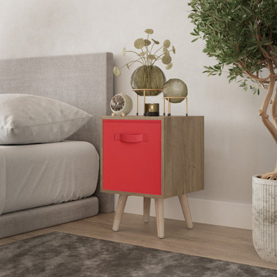 Urbn-Living Urbnliving 51Cm Height Oak Wooden Cube Storage Bookcase Red Inserts Scandinavian Pine Legs - image 1