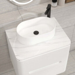 Royal Bathrooms Venice 600mm Gloss White Wall Mounted Bathroom Countertop Vanity Unit 2 Drawer With Peak Basin - thumbnail 6