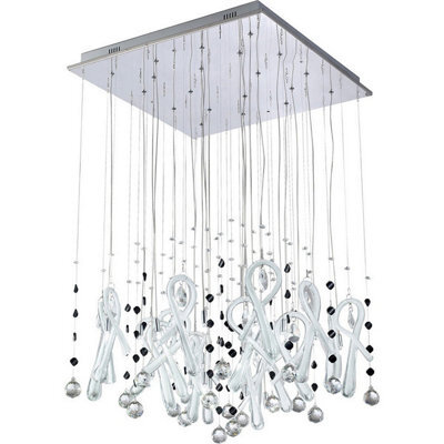 Luminosa Lighting Luminosa Class Pendant Square 20 Light G4 Polished Chrome/white Glass/crystal, Not Led/cfl Compatible - image 1