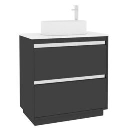 Royal Bathrooms Orion 800mm Matt Obsidian Black Floor Standing Plain White Countertop Vanity Unit 2 Drawer With Peak Basin & Chrome Accent Trim - thumbnail 6