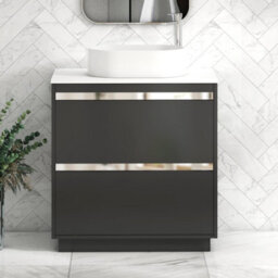 Royal Bathrooms Orion 800mm Matt Obsidian Black Floor Standing Plain White Countertop Vanity Unit 2 Drawer With Peak Basin & Chrome Accent Trim - thumbnail 2