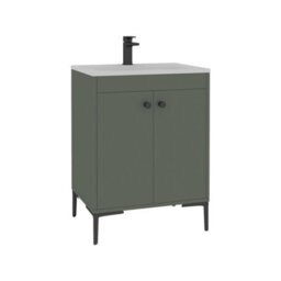 Royal Bathrooms Verona 600mm Matt Green Floor Standing Vanity Unit 2 Door With Stone Basin & Matt Black Knob - thumbnail 6