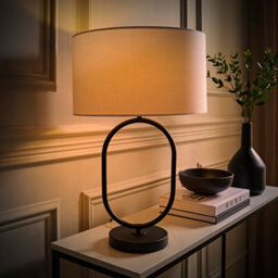 Valuelights Antonia White Fabric Drum Lamp Shade Matte Black Oval Table Lamp With Led Bulb - thumbnail 3