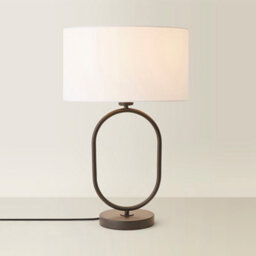 Valuelights Antonia White Fabric Drum Lamp Shade Matte Black Oval Table Lamp With Led Bulb - thumbnail 2