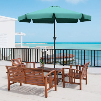 Outsunny 2.7M Patio Umbrella Garden Parasol With Crank, Ruffles, 8 Ribs, Green