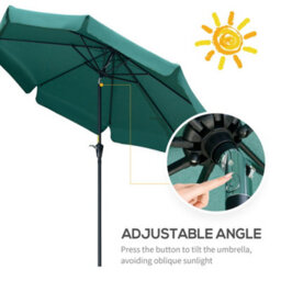 Outsunny 2.7M Patio Umbrella Garden Parasol With Crank, Ruffles, 8 Ribs, Green - thumbnail 4