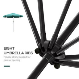 Outsunny 2.7M Patio Umbrella Garden Parasol With Crank, Ruffles, 8 Ribs, Green - thumbnail 7