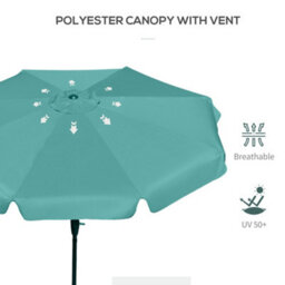 Outsunny 2.7M Patio Umbrella Garden Parasol With Crank, Ruffles, 8 Ribs, Green - thumbnail 6