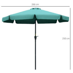 Outsunny 2.7M Patio Umbrella Garden Parasol With Crank, Ruffles, 8 Ribs, Green - thumbnail 3