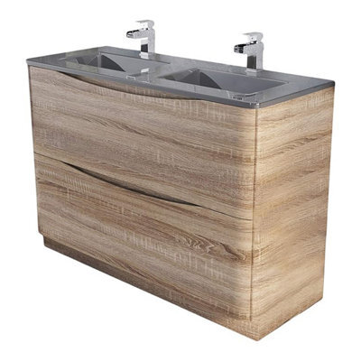 Plum&clay Eden Light Oak Floorstanding Vanity Unit With Grey Glass Basin (W)1200mm - image 1