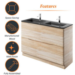 Plum&clay Eden Light Oak Floorstanding Vanity Unit With Grey Glass Basin (W)1200mm - thumbnail 8
