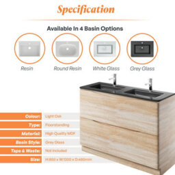 Plum&clay Eden Light Oak Floorstanding Vanity Unit With Grey Glass Basin (W)1200mm - thumbnail 7