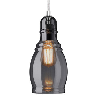 Long Life Lamps Company Smoke Grey Glass Ceiling Light Shade Pendant Chrome Modern Retro Vintage M0117 - image 1