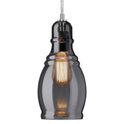 Long Life Lamps Company Smoke Grey Glass Ceiling Light Shade Pendant Chrome Modern Retro Vintage M0117